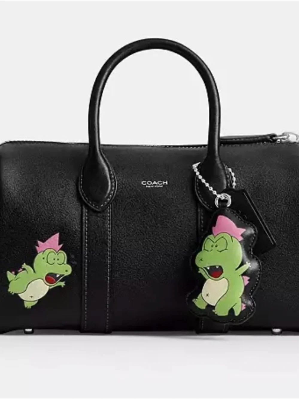 NWTCoach Brain Dead Compass 25 Black Leather Satchel with Green Darby Dino Charm